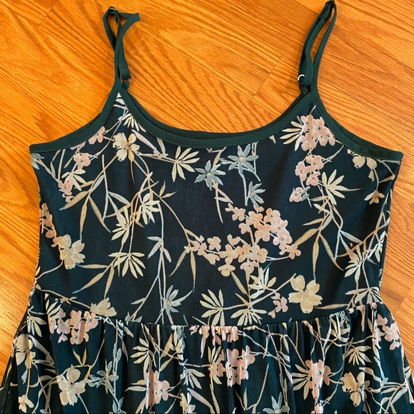 Emerald Floral Mesh Gown Half Slip Dress Size Medium Sleeveless Midi Maxi Dress - Picture 7 of 13